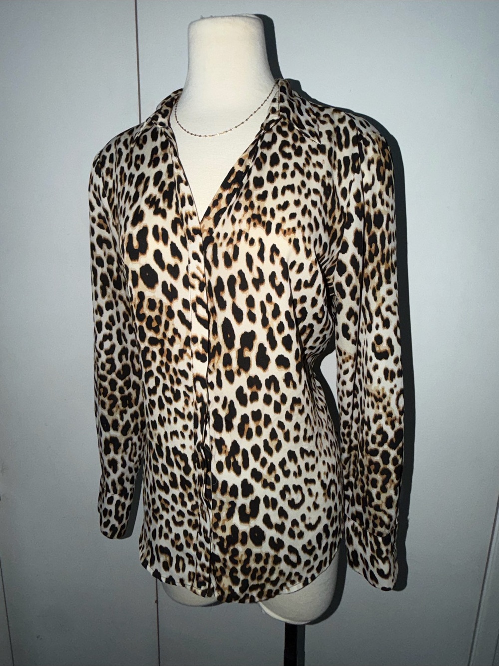 Cheetah Print Button-Down blouse in Tan, Black, Cream